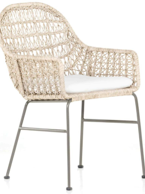 Bandera Outdoor Woven Dining Chair W/ Cushion, Vintage White, Set Of 2