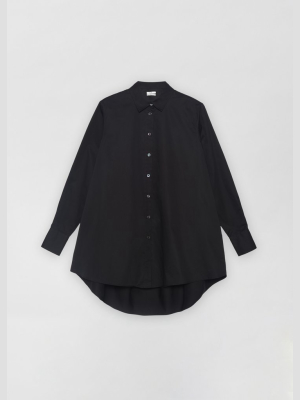 A-line Button Down Shirt In Cotton Poplin - Black