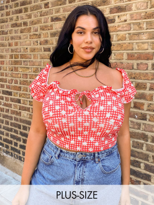 New Girl Order Curve X Hello Kitty Milk Maid Crop Top In Gingham Kitty Print