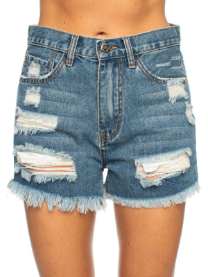 Buddylove Meg Distressed Denim Shorts - Medium Wash