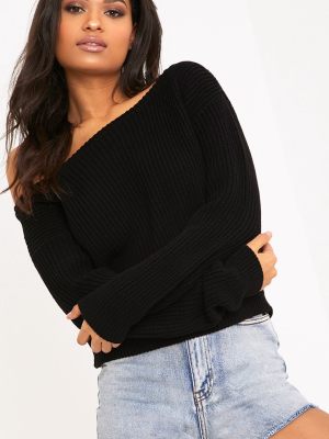 Black Off The Shoulder Crop Sweater