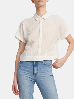 Cropped Button Up Shirt In Cotton-viscose