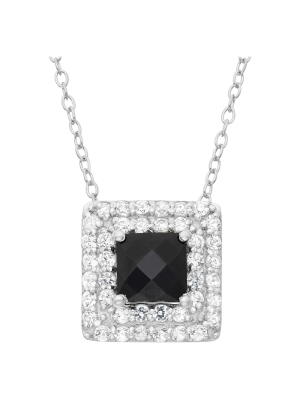 Square-cut Black Onyx Accented Pendant In Sterling Silver