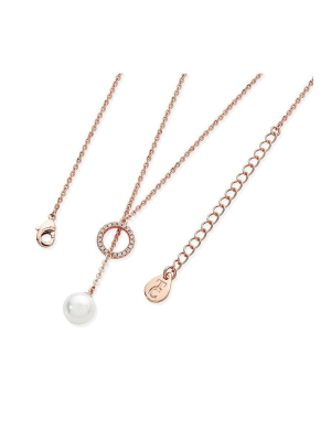 Cubic Zirconia Circle Pearl Feeder Necklace