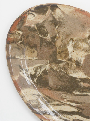 Marbled Fields Oval Platter In Mixed Marbled Clay - Brown