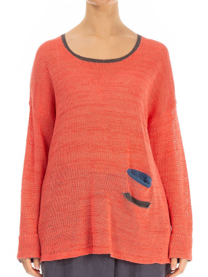 Side Pockets Coral Linen Jumper