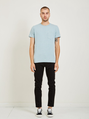 Crew Neck Stripe Tee Light Blue