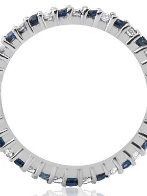 Pompeii3 1/2ct Blue Sapphire Diamond Wedding Band Stackable Eternity Ring 14k White Gold