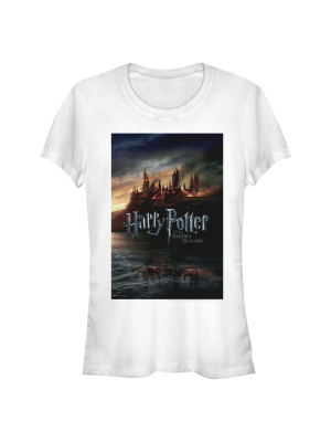 Junior's Harry Potter Deathly Hallows Hogwarts Poster T-shirt