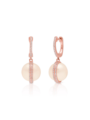 14kt Rose Gold Diamond Pearl Hannah Huggie Earrings