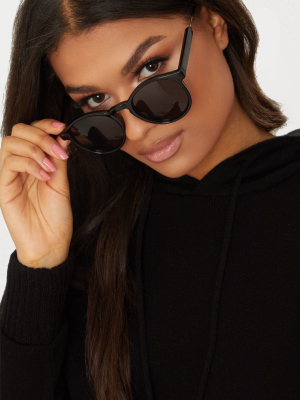 Black Minimal Rounded Lens Sunglasses