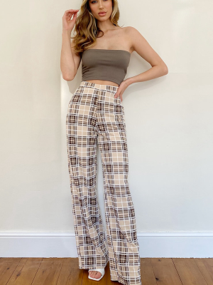 Stone Check Print Wide Leg Pants