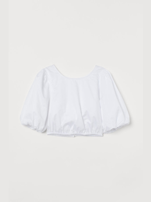 Cotton Puff-sleeved Blouse