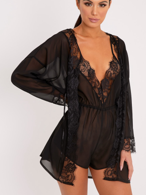 Hazel Black Chiffon Short Dressing Gown