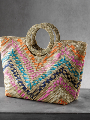 Mia Beach Tote W/ring Handle - Large Multicolor Zigzag