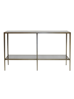 Tapered Leg Console In Painted Bronze With Antique Mirror