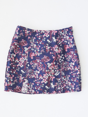 Uo Luisa Jacquard Notched Mini Skirt