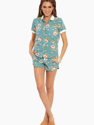 Heated Shorts - Hawaiian Blue Tropical Print