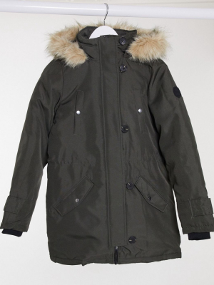 Vero Moda Parka With Faux Fur Hood In Khaki