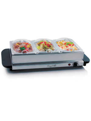 Megachef Food Warmer & Serve With Sectional Trays - Silver