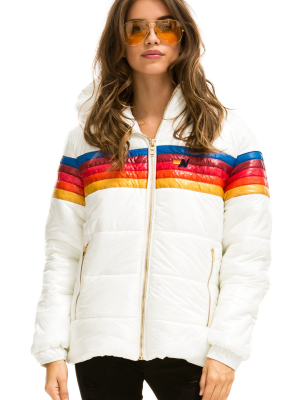 Women's 5 Stripe Luxe Trekker Jacket - Glossy White