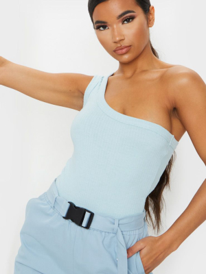 Baby Blue Structured Rib One Shoulder Bodysuit