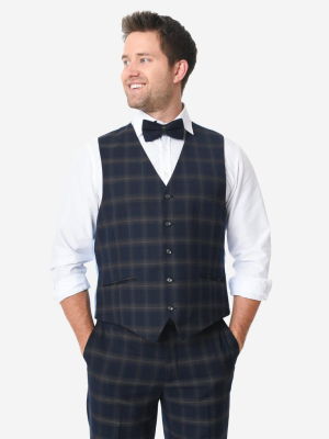 Navy Blue Windowpane Mens Vest