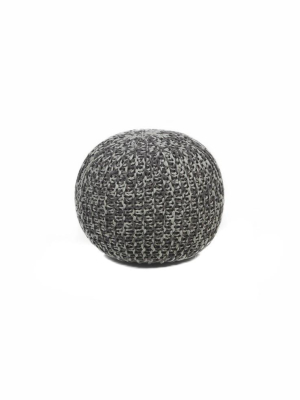 Hand-knitted Contemporary Cotton Pouf, Grey