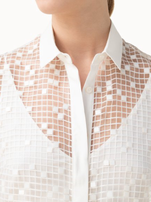 Foil Grid Long Tunic Blouse