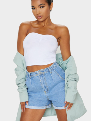 White Ruched Front Bandeau Crop Top