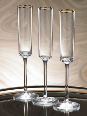 Tall Flutes With Gold Rim - Set Of 6