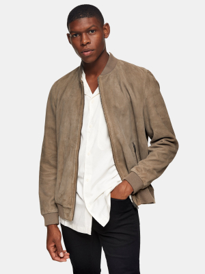 Stone Suede Bomber Jacket