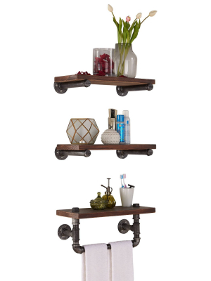 Conrad Industrial Pine Wood Floating Wall Shelf 20" In Gray And Walnut Finish - Armen Living