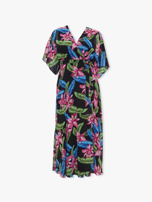 Plus Size Tropical Wrap Dress