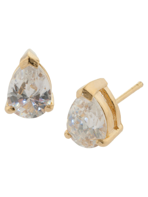 Gold Over Sterling Silver Pear Shape Cubic Zirconia Stud Earrings