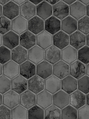 Inlay Hexagon Peel-and-stick Wallpaper In Cosmic Black And Silver By Nextwall