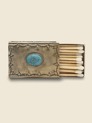 Small Stamped Silver & Turquoise Matchbox Cover