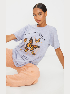 Grey Beverly Hills Butterfly Printed T Shirt