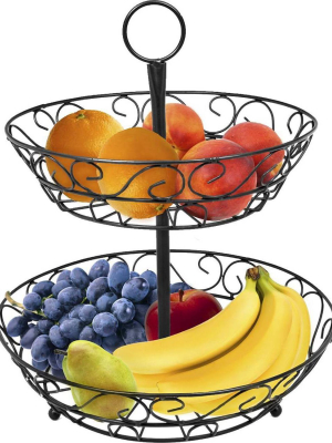 Sorbus 2 Tier Countertop Fruit Basket Holder And Decorative Bowl Stand Black