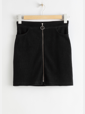 Corduroy O-ring Zip Mini Skirt