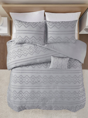 Jemma Solid Clipped Jacquard Duvet Cover Set