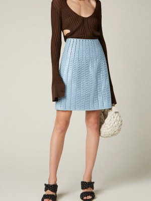 Woven Leather Mini Skirt