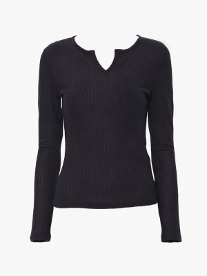 Waffle Knit Split-neck Top