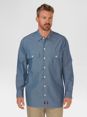 Dickies Men's Big & Tall Relaxed Fit Chambray Long Sleeve Shirt - Blue Chambray 3xl
