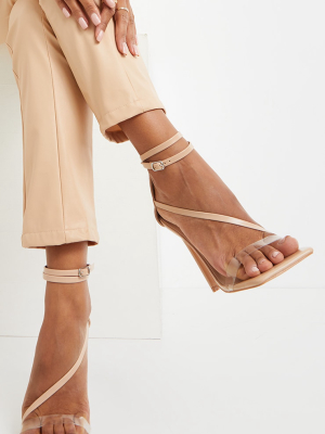 Nude Wide Fit Square Toe Asymmetric Strap Sandal