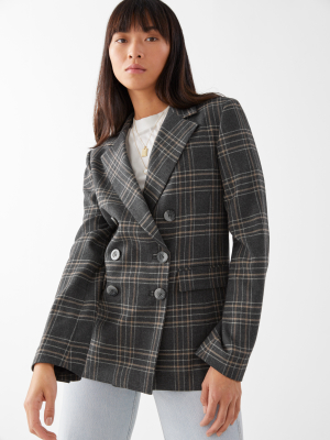 Wool Blend Plaid Blazer