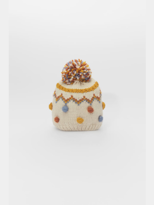 Knit Hat With Embroidered Bobbles