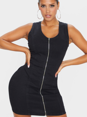 Shape Black Denim Zip Front Bodycon Dress