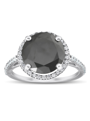 Pompeii3 3 1/3 Ct Black Diamond Halo Engagement Ring 14k White Gold