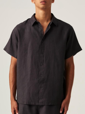 100% Linen Short Sleeve Shirt In Kohl - Mens